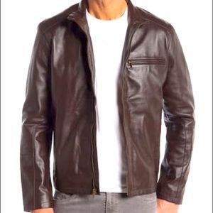 Cole Haan Lambskin Leather Moto Jacket, Medium Men